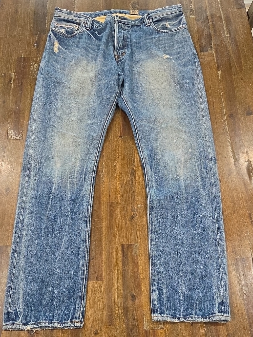 PRPS Men's Fury Faded Blue Straight Jeans with Distressed Details